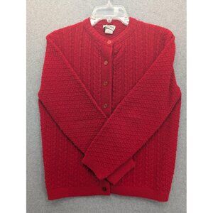 Vintage Cuddle Knit Sweater Womens Medium Red Cable Knit Cardigan Made USA 80s